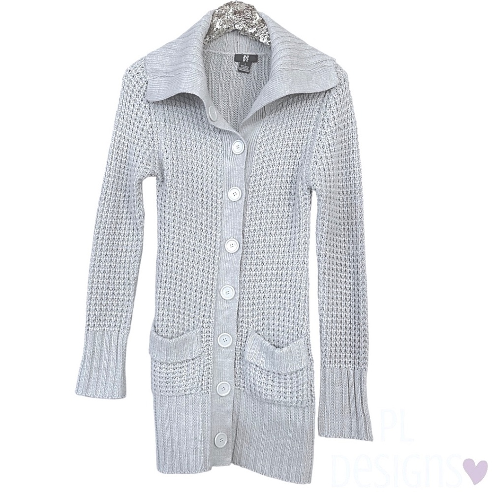 RUBZ Waffle Sweater Coat Cardigan Gray Large